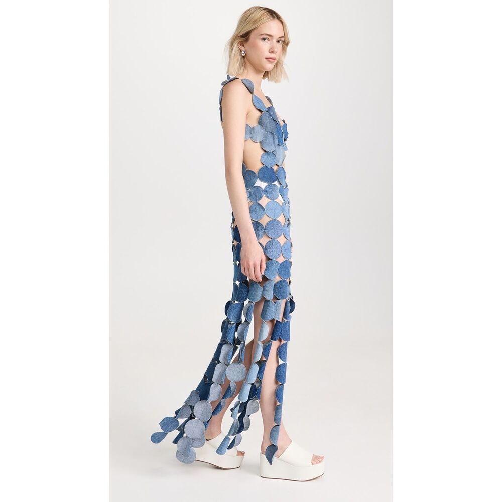 NWT A.W.A.K.E. MODE Upcycled Denim Multi Circle Dress FR 38 / US 4 $1415 - Picture 3 of 13